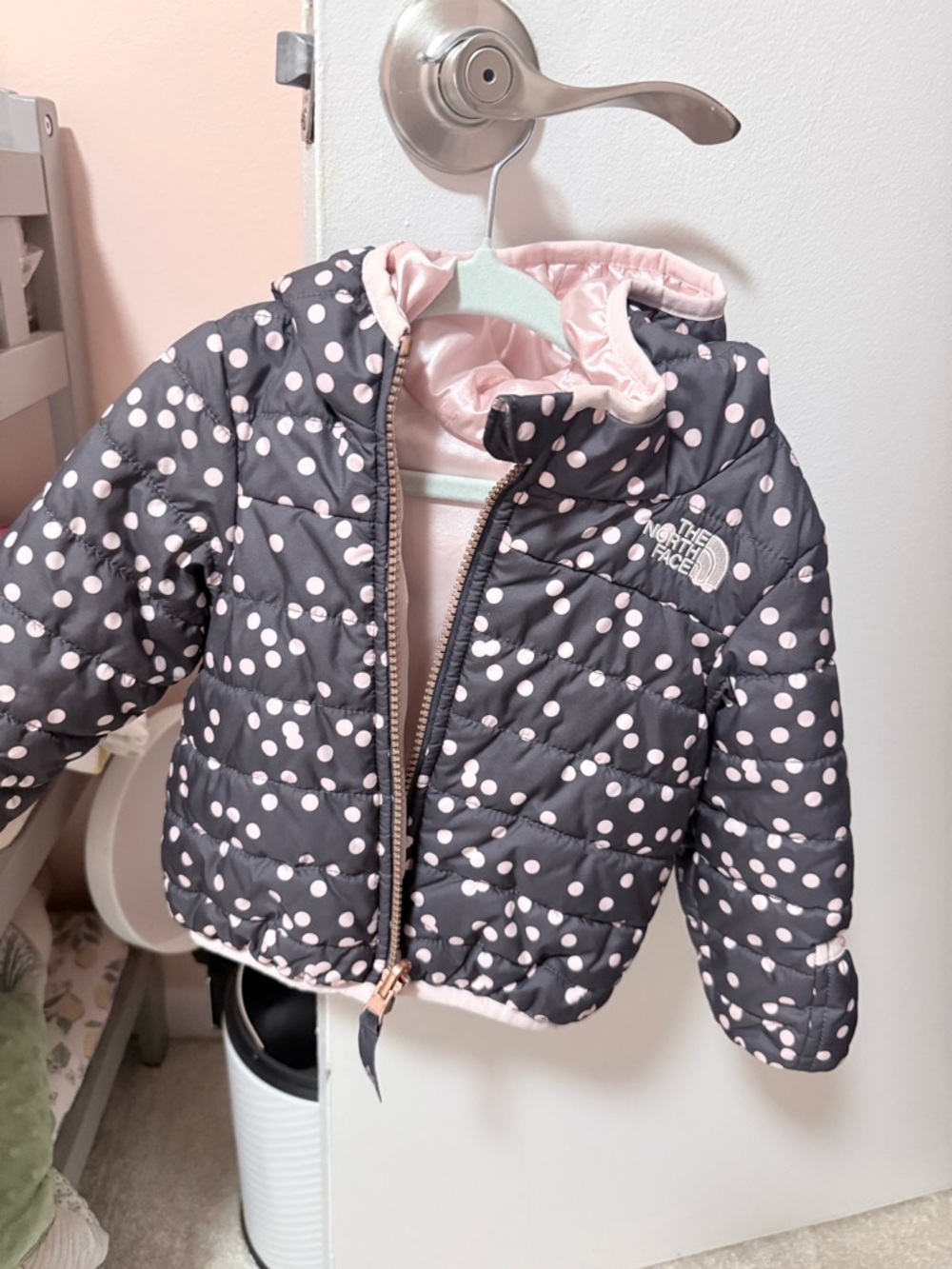 The North Face Black Jacket with Pink Polka Dots